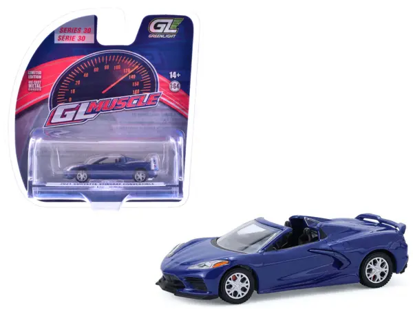 2021 Chevrolet Corvette Stingray Convertible Elkhart Lake Blue "GreenLight Muscle" Series 30 1/64 Diecast Model Car by Greenlight #1