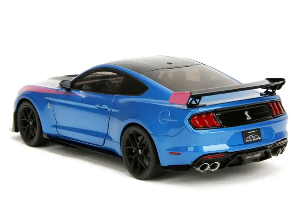 Ford Mustang Shelby GT500 Blue Metallic with Pink Stripes and Black Hood and Top "Pink Slips" Series 1/18 Diecast Model Car by Jada #4