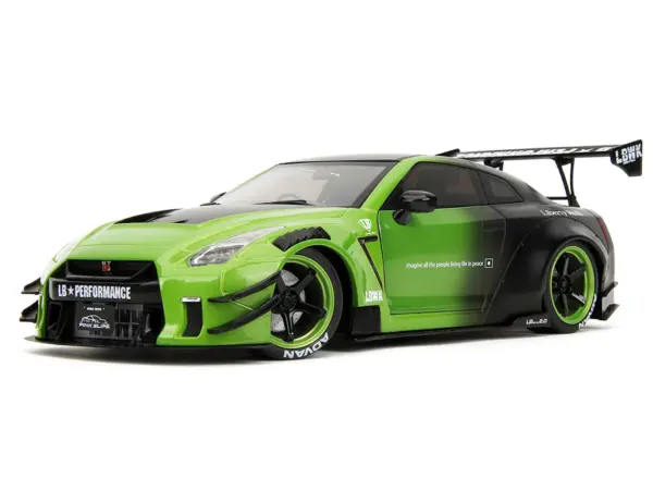 Nissan GT-R (R35) Liberty Walk Body Kit 2.0 RHD (Right Hand Drive) Green and Matt Black "Pink Slips" Series 1/18 Diecast Model Car by Jada #2