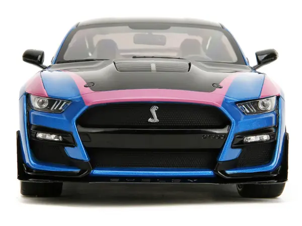 Ford Mustang Shelby GT500 Blue Metallic with Pink Stripes and Black Hood and Top "Pink Slips" Series 1/18 Diecast Model Car by Jada #5