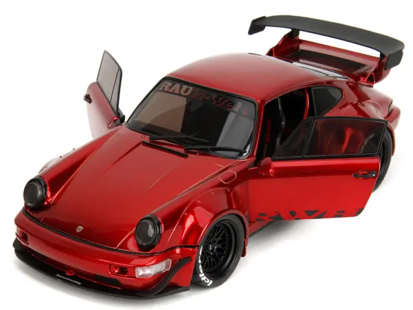 RWB Body Kit Red Metallic with Black Stripes "Pink Slips" Series 1/18 Diecast Model Car by Jada #2