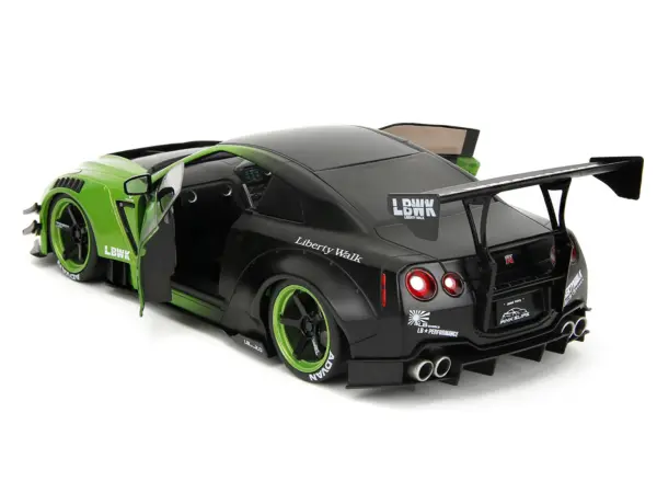 Nissan GT-R (R35) Liberty Walk Body Kit 2.0 RHD (Right Hand Drive) Green and Matt Black "Pink Slips" Series 1/18 Diecast Model Car by Jada #5