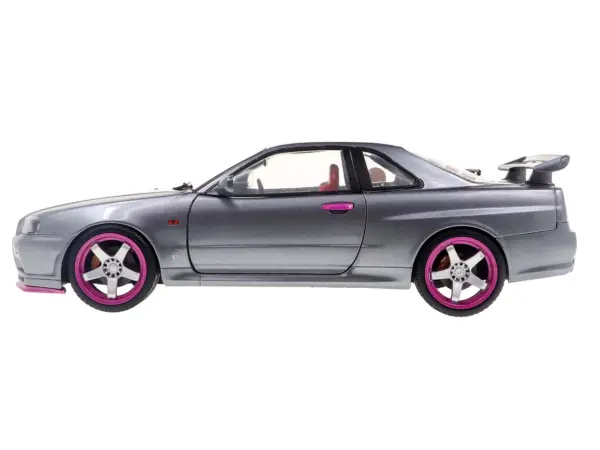 1999 Nissan Skyline GT-R (R34) RHD (Right Hand Drive) Silver Metallic with Purple Wheels 1/18 Diecast Model Car by Solido #3