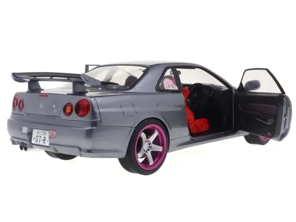 1999 Nissan Skyline GT-R (R34) RHD (Right Hand Drive) Silver Metallic with Purple Wheels 1/18 Diecast Model Car by Solido #4