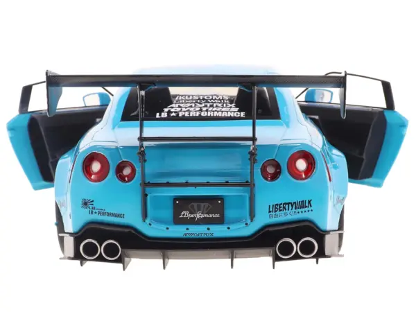 2023 Nissan GT-R (R35) Liberty Walk Body Kit 2.0 RHD (Right Hand Drive) Baby Blue with Carbon Hood 1/18 Diecast Model Car by Solido #5