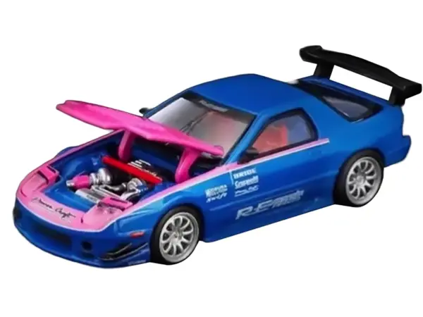 Mazda RX7 (FC3S) RE Amemiya RHD (Right Hand Drive) Blue Metallic with Pink Hood "APA XPO 2025 Exclusive" 1/64 Diecast Model Car by Pop Race #2