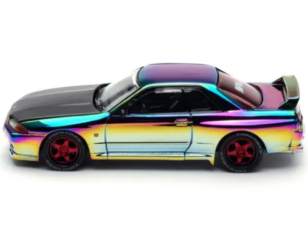 Skyline GT-R (BNR32) RHD (Right Hand Drive) Chameleon Chrome with Carbon Hood "APA XPO 2025 Exclusive 1/64 Diecast Model Car by Pop Race #4