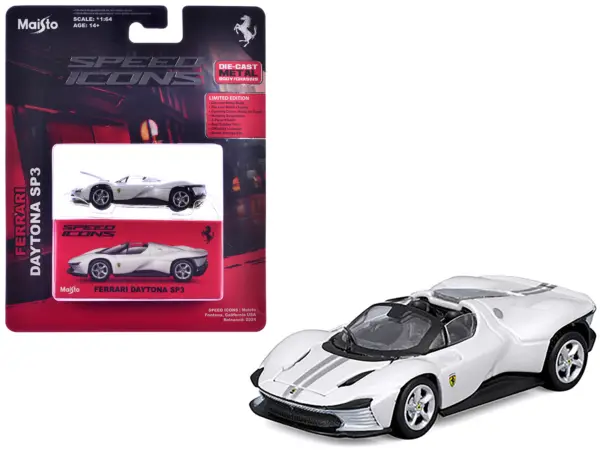 Ferrari Daytona SP3 White Metallic "Speed Icons" Series 1/64 Diecast Model Car by Maisto #1
