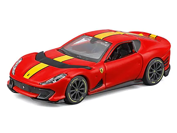 Ferrari 812 Competizione Red with Yellow Stripe "Speed Icons" Series 1/64 Diecast Model Car by Maisto #2