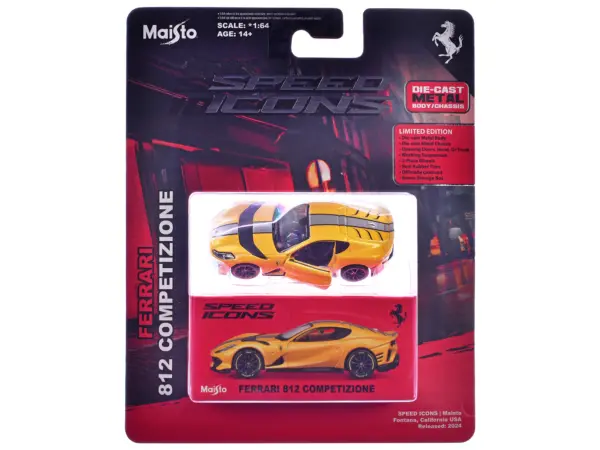 Ferrari 812 Competizione Yellow Metallic with Silver Stripe "Speed Icons" Series 1/64 Diecast Model Car by Maisto #3