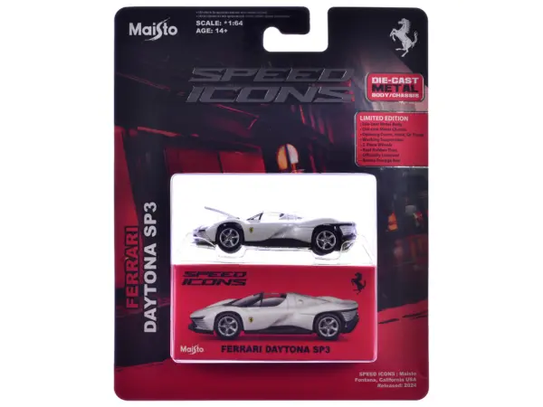 Ferrari Daytona SP3 White Metallic "Speed Icons" Series 1/64 Diecast Model Car by Maisto #3
