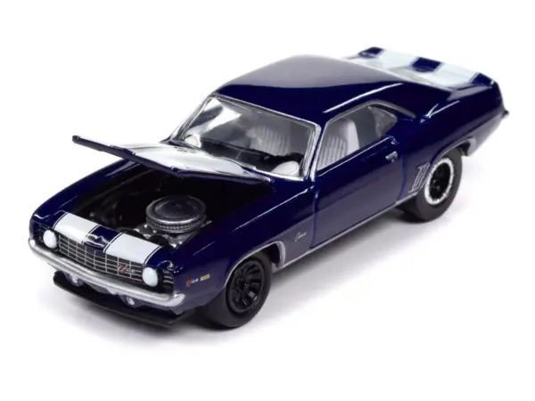 1969 Chevrolet Camaro Z28 Blue Metallic with White Stripes and Interior "Muscle Cars USA" Series 1/64 Diecast Model Car by Johnny Lightning #2