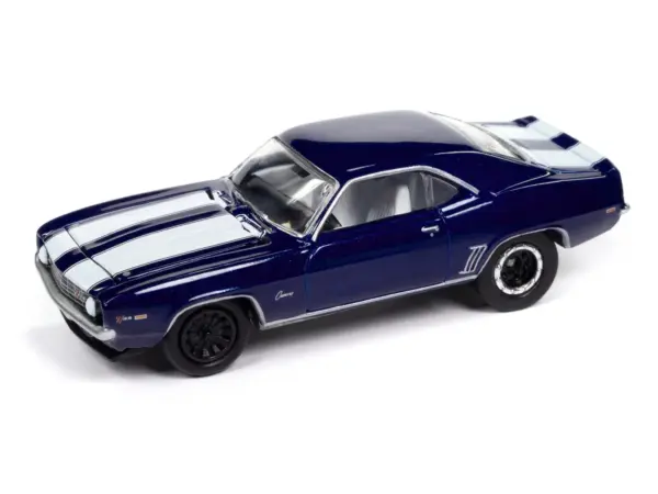 1969 Chevrolet Camaro Z28 Blue Metallic with White Stripes and Interior "Muscle Cars USA" Series 1/64 Diecast Model Car by Johnny Lightning #3