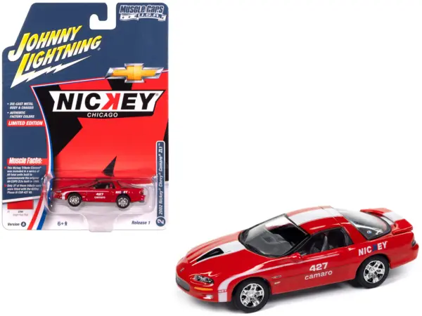 2002 Chevrolet Nickey Camaro ZL1 Bright Rally Red with White Stripes "Muscle Cars USA" Series 1/64 Diecast Model Car by Johnny Lightning #1