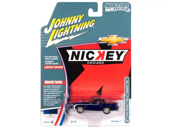 2002 Chevrolet Nickey Camaro ZL1 Navy Blue Metallic with White Stripes "Muscle Cars USA" Series 1/64 Diecast Model Car by Johnny Lightning #3