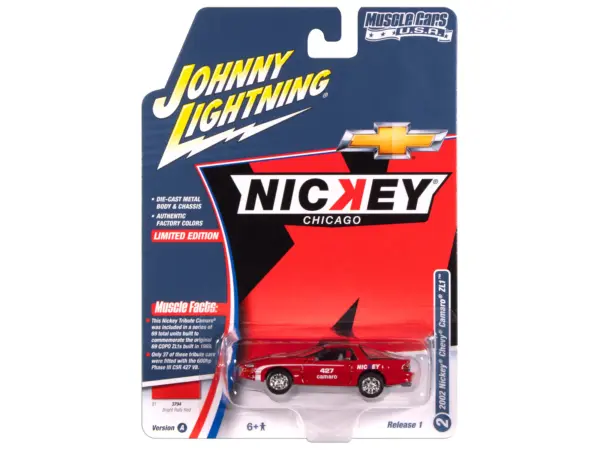 2002 Chevrolet Nickey Camaro ZL1 Bright Rally Red with White Stripes "Muscle Cars USA" Series 1/64 Diecast Model Car by Johnny Lightning #3