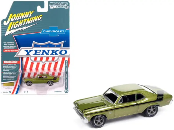 1970 Chevrolet Nova Yenko Deuce Citrus Green Metallic with Black Stripes "Muscle Cars USA" Series 1/64 Diecast Model Car by Johnny Lightning #1