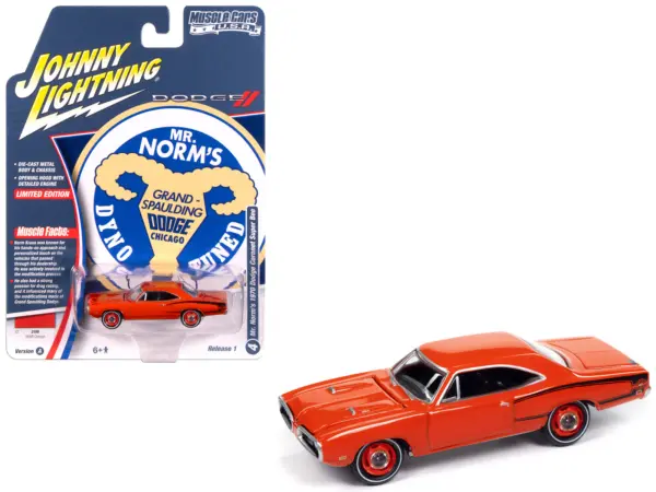1970 Dodge Coronet Super Bee "Mr. Norm's" Hemi Orange with Black Stripes "Muscle Cars USA" Series 1/64 Diecast Model Car by Johnny Lightning #1
