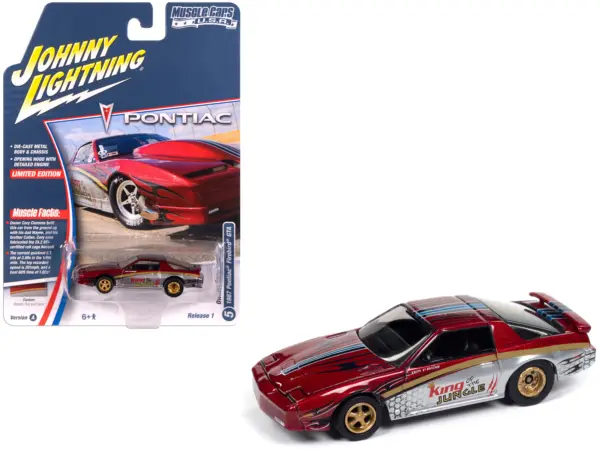 1987 Pontiac Firebird GTA "King of the Jungle" Red and Silver Metallic with Graphics "Muscle Cars USA" Series 1/64 Diecast Model Car by Johnny Lightning #1