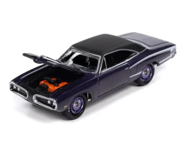 1970 Dodge Coronet Super Bee "Mr. Norm's" Plum Crazy Metallic with Black Top and White Stripes 1/64 Diecast Model Car by Johnny Lightning #3