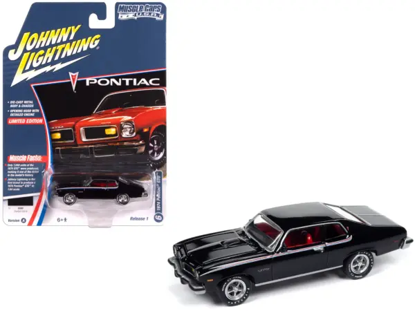 1974 Pontiac GTO Starlight Black with Red Interior "Muscle Cars USA" Series 1/64 Diecast Model Car by Johnny Lightning #1