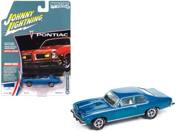 1974 Pontiac GTO Regatta Blue Metallic with White Interior "Muscle Cars USA" Series 1/64 Diecast Model Car by Johnny Lightning #1