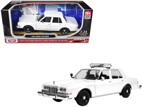 1986 Dodge Diplomat Police Car Unmarked White "Custom Builder's Kit" Series 1/24 Diecast Model Car by Motormax #1