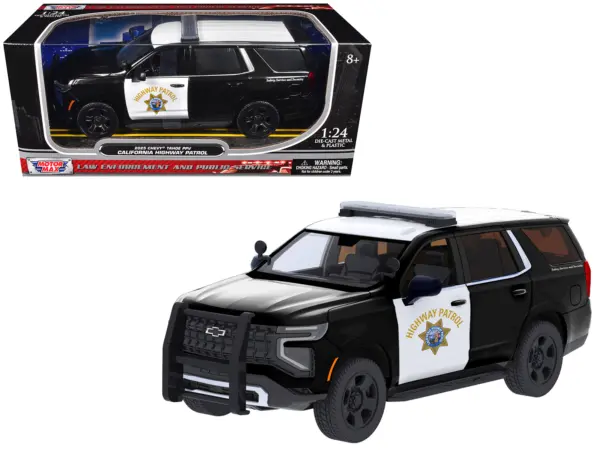 2025 Chevrolet Tahoe Police Pursuit Vehicle "California Highway Patrol" Black and White "Law Enforcement and Public Service" Series 1/24 Diecast Model Car by Motormax #1