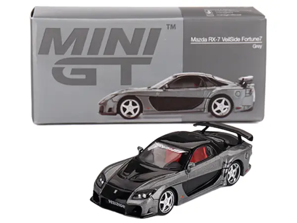 Mazda RX-7 "VeilSide Fortune7" Gray Metallic and Black with Red Interior Limited Edition 1/64 Diecast Model Car by Mini GT #4
