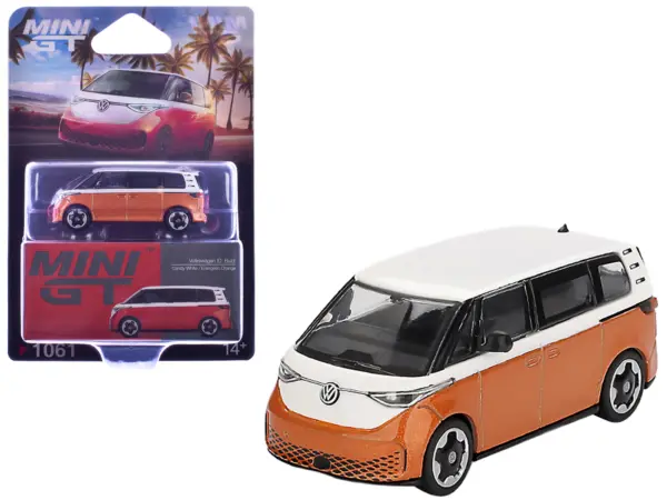 Volkswagen ID.Buzz Van Candy White and Energetic Orange Metallic Limited Edition 1/64 Diecast Model Car by Mini GT #1