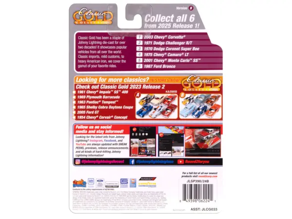 1970 Dodge Coronet Super Bee #1 "David Kruk" Banana Yellow with Black Stripes and Top "Classic Gold Collection" 1/64 Diecast Model Car by Johnny Lightning #2