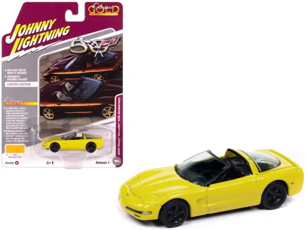 2003 Chevrolet Corvette Convertible "50th Anniversary" Millennium Yellow "Classic Gold Collection" 1/64 Diecast Model Car by Johnny Lightning #1