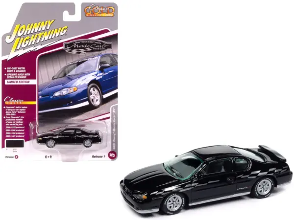 2001 Chevrolet Monte Carlo SS Black with Silver Graphics "Classic Gold Collection" 1/64 Diecast Model Car by Johnny Lightning #1