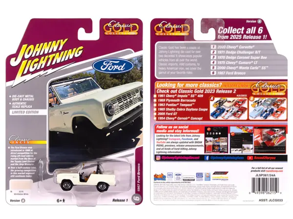 1967 Ford Bronco Wimbledon White "Classic Gold Collection" 1/64 Diecast Model Car by Johnny Lightning #3