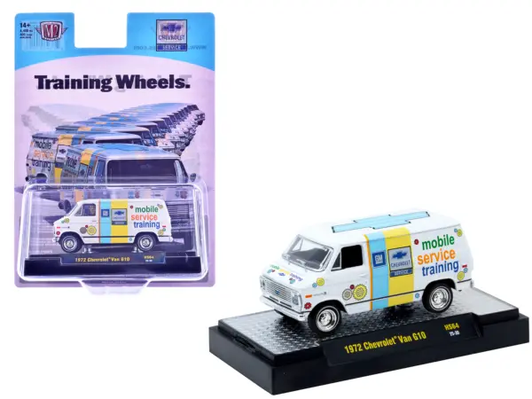 1972 Chevrolet G10 Van "Chevrolet Mobile Service Training" White with Graphics Limited Edition to 4400 pieces Worldwide 1/64 Diecast Model Car by M2 Machines #1