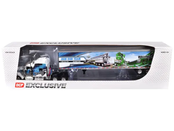 Kenworth W900L with 86" Studio Sleeper and 53' Utility Trailer with Skirts "Walinga" White with Blue Graphics 1/64 Diecast Model by DCP/First Gear #3