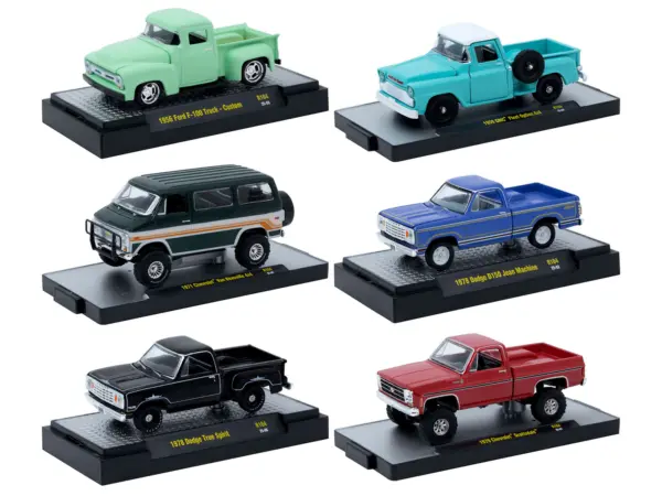 "Auto-Thentics" 6 piece Set Release 104 IN DISPLAY CASES Limited Edition 1/64 Diecast Model Cars by M2 Machines #1