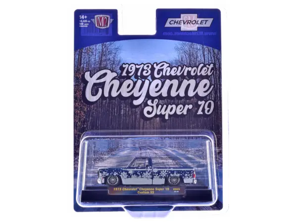 1973 Chevrolet Cheyenne Super 10 Pickup Truck "Merry Christmas - Happy New Year" Blue Metallic with White Snow Graphics Limited Edition to 10428 pieces Worldwide 1/64 Diecast Model Car by M2 Machines #3