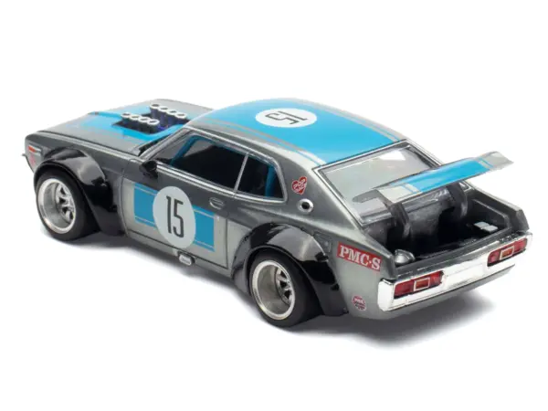 Datsun Laurel C130 RHD (Right Hand Drive) #15 Raw Metal with Blue Stripes "APA XPO 2025 Exclusive" 1/64 Diecast Model Car by Pop Race #4
