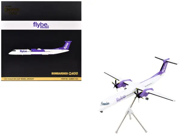 Bombardier Q400 Commercial Aircraft "Flybe" (G-ECOE) White with Purple Tail "Gemini 200" Series 1/200 Diecast Model Airplane by GeminiJets #1
