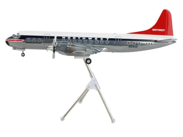 Lockheed L-188 Electra Commercial Aircraft "Northwest Orient" (N128US) White and Gray with Blue Stripes and Red Tail "Gemini 200" Series 1/200 Diecast Model Airplane by GeminiJets #2