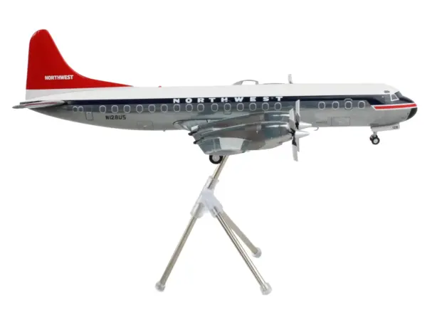 Lockheed L-188 Electra Commercial Aircraft "Northwest Orient" (N128US) White and Gray with Blue Stripes and Red Tail "Gemini 200" Series 1/200 Diecast Model Airplane by GeminiJets #3