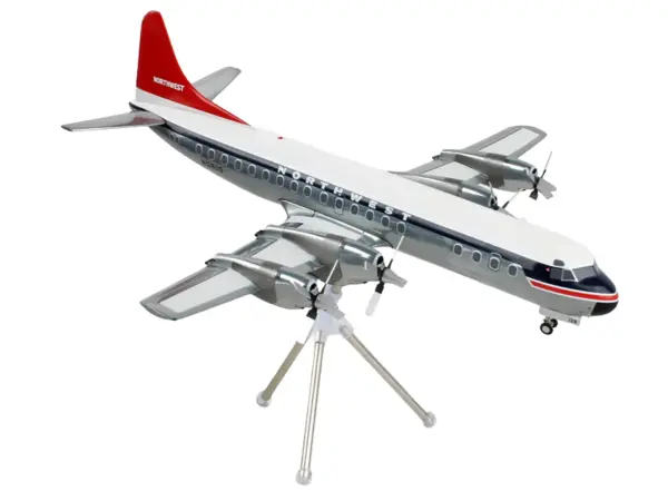 Lockheed L-188 Electra Commercial Aircraft "Northwest Orient" (N128US) White and Gray with Blue Stripes and Red Tail "Gemini 200" Series 1/200 Diecast Model Airplane by GeminiJets #4