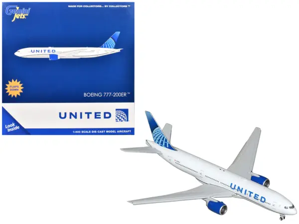 Boeing 777-200ER Commercial Aircraft with Flaps Down "United Airlines" (N798UA) White with Blue Tail 1/400 Diecast Model Airplane by GeminiJets #1