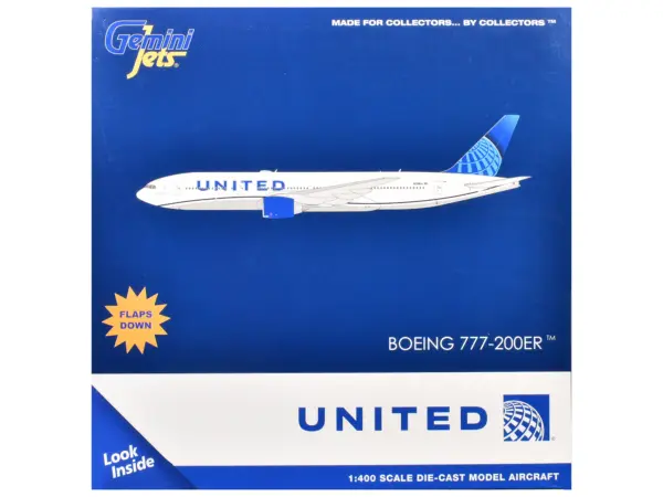 Boeing 777-200ER Commercial Aircraft with Flaps Down "United Airlines" (N798UA) White with Blue Tail 1/400 Diecast Model Airplane by GeminiJets #3