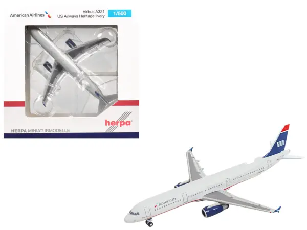 Airbus A321 Commercial Aircraft "American Airlines" (N578UW) Gray with Blue Tail 1/500 Diecast Model by Herpa #1
