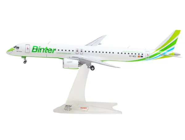 Embraer E195-E2 Commercial Aircraft "Binter Canarias" (EC-NEZ) White with Green Striped Tail 1/200 Diecast Model by Herpa #2