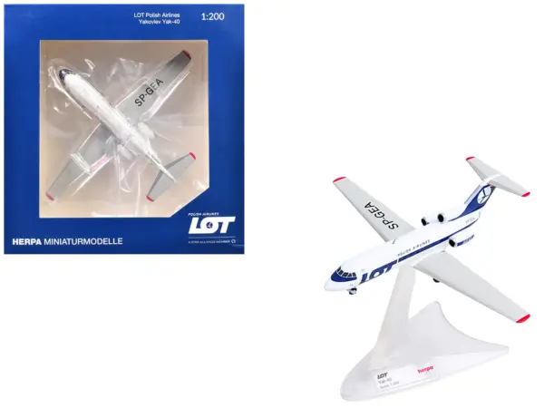 Yakovlev Yak-40 Commercial Aircraft "LOT Polish Airlines" (SP-GEA) White with Blue Stripes and Tail 1/200 Diecast Model by Herpa #1