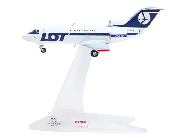 Yakovlev Yak-40 Commercial Aircraft "LOT Polish Airlines" (SP-GEA) White with Blue Stripes and Tail 1/200 Diecast Model by Herpa #2