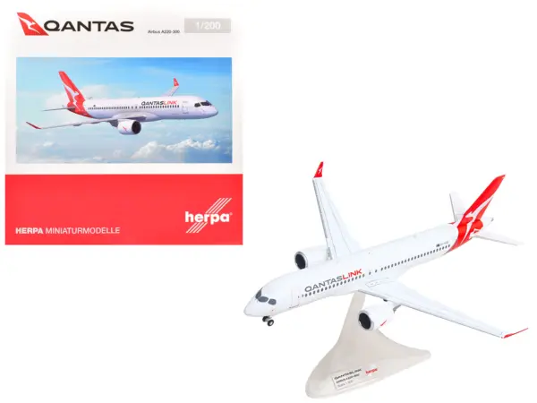 Airbus A220-300 Commercial Aircraft "QantasLink" (VH-X4B) White with Red Tail 1/200 Diecast Model by Herpa #1